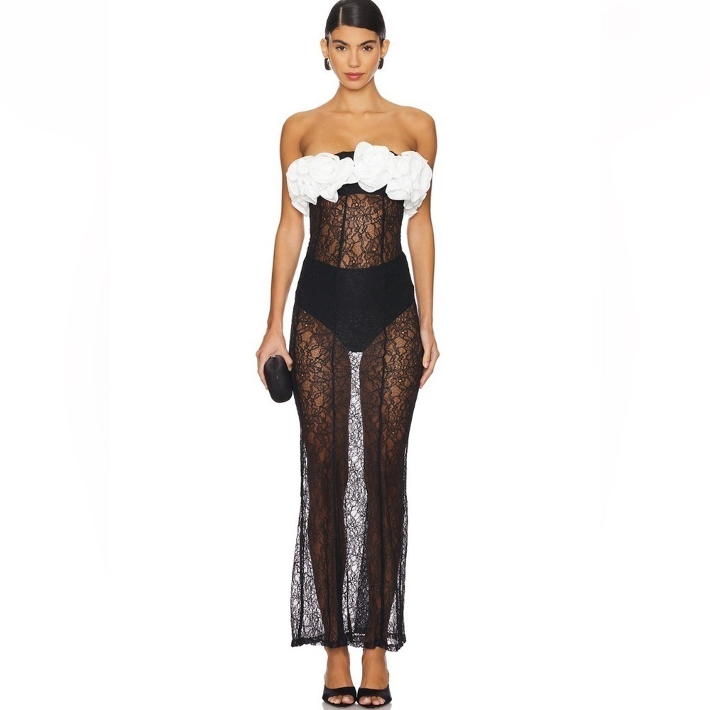 Rare Camila Coelho Delphi lace rosebud strapless dress in blue